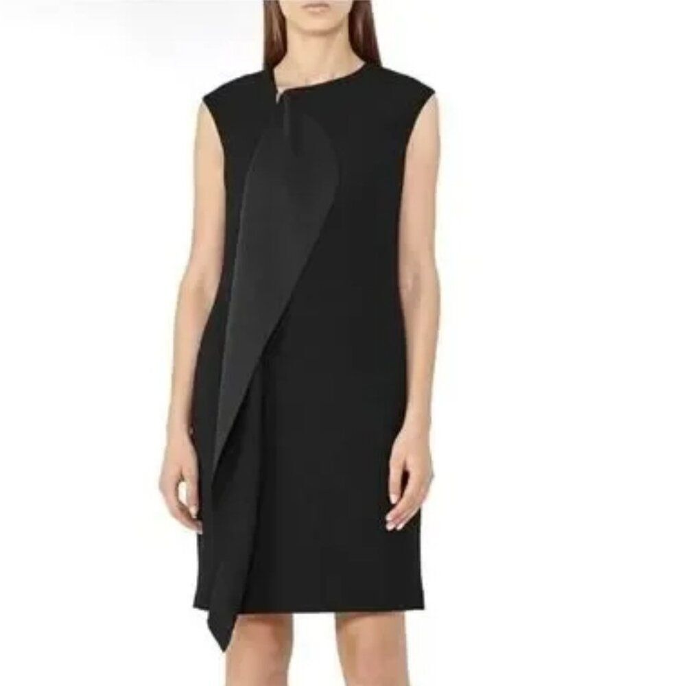 Reiss Cora Zip Front Faux Leather Accent Shift Dress Black Size 8